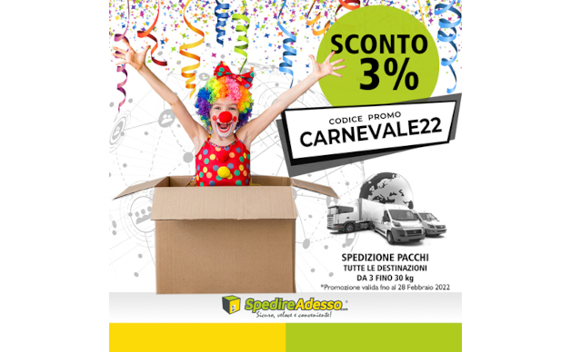 SpedireAdesso.com lancia la promo CARNEVALE22 con uno sconto del 3%